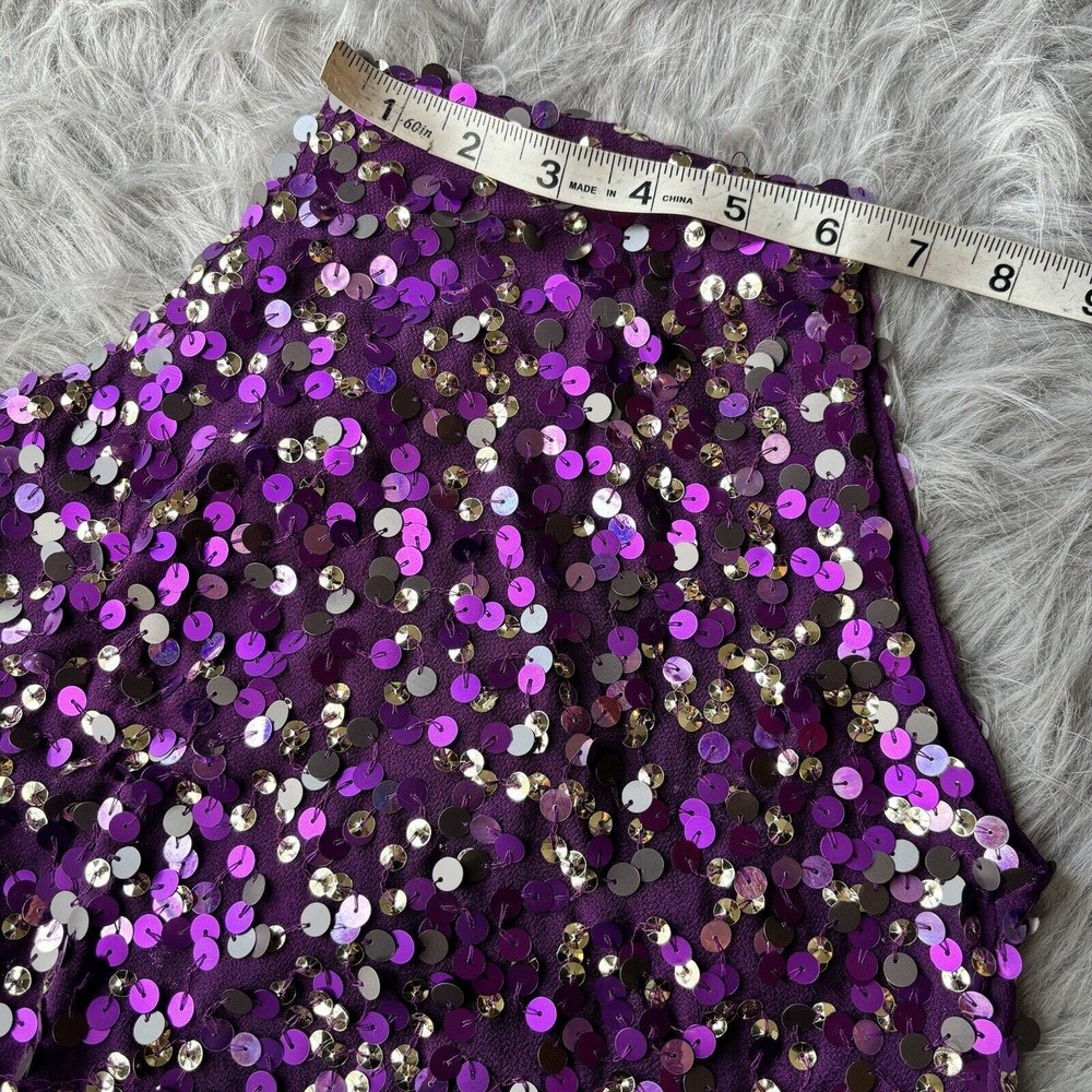 Ludi Tank Top Sz S Cap Sleeve Purple Sequins Shiny Party Dance Glitzy Colorful - Picture 8 of 8